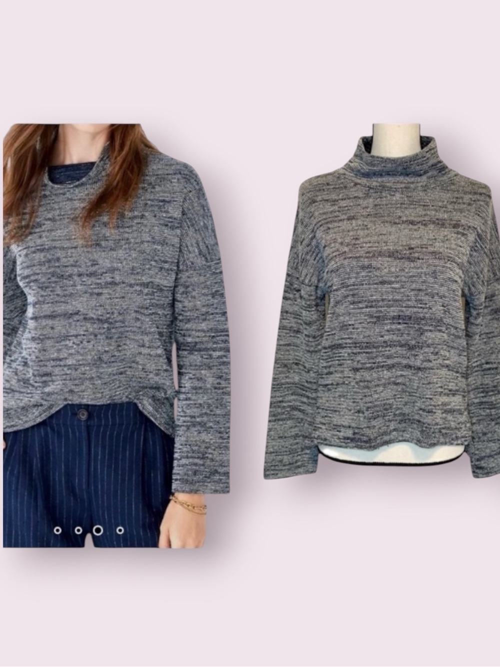 Madewell Textured Cowl Neck Long Sleeve Pullover Top Black & White Size Small